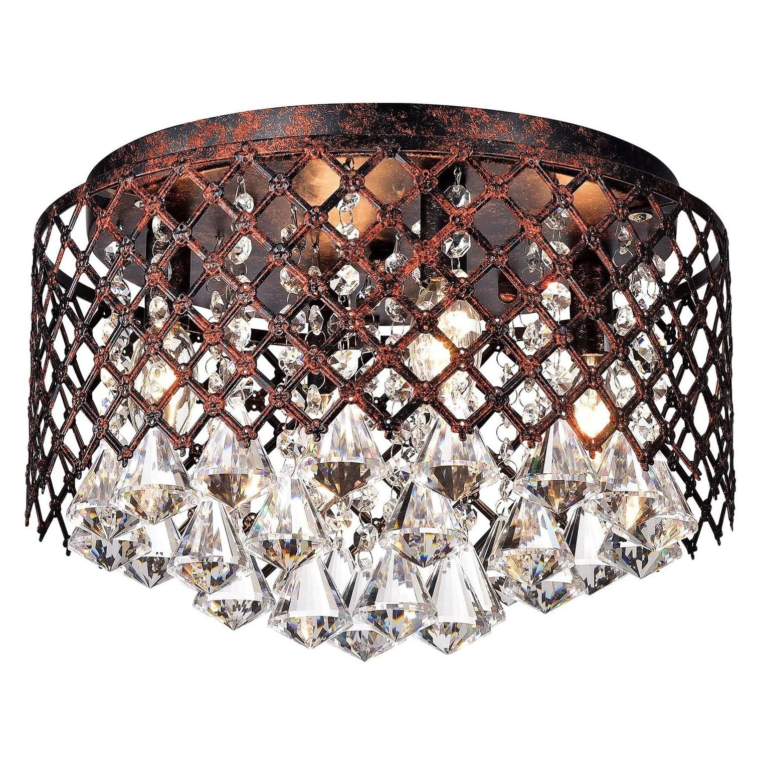 Small Crystal Chandelier Flush Mount – 3 Tier Raindrop Pendant Light, Gold, E26 Base