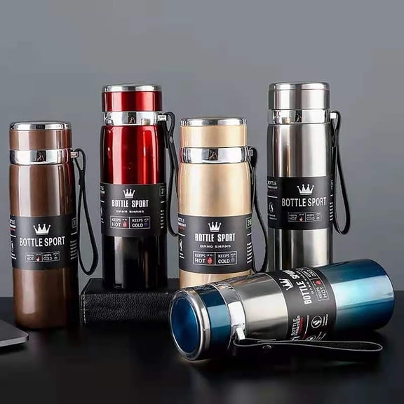 Clearance Today Sales! Winter Portable Rope Insulation Cup Stainless Steel Outdoor Vehicle Mounted Large Capacity Insulation Cup 1000ml Warehouse Sale