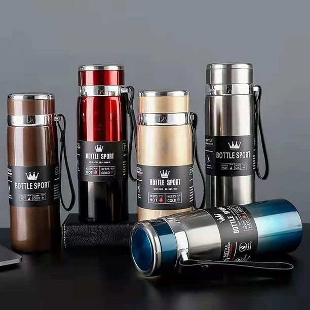 Vaso portátil aislante de cuerda para invierno - botella de vacío de acero inoxidable de 1000 ml con asa de vehículo de gran capacidad para viajes al aire libre 24 horas
