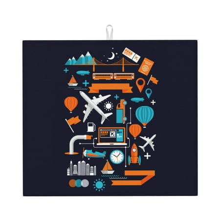 

Dish Drying Mats for Kitchen Counter - Creative Transport 16x18In Anti-Slip Absorbent Microfiber Drying Mat for Kitchen Counter Mat Dish Rack Mat with Hanging Loop