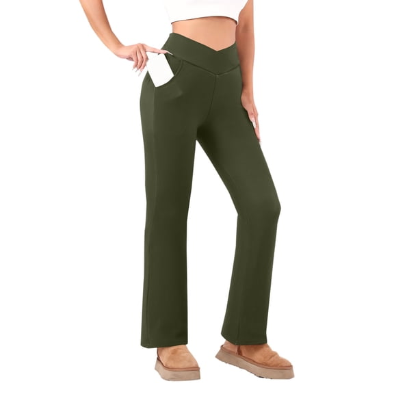 Ruimatai Women's High Waist Fleece Lined Leggings Straight Leg Pants Soft Velvet Thermal Winter Trousers Casual Comfortable Solid Color Fashion