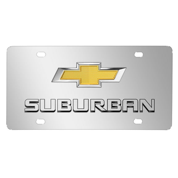 Chevrolet Suburban Gold Bowtie Dual 3D Logo Mirror Chrome Stainless Steel License Plate