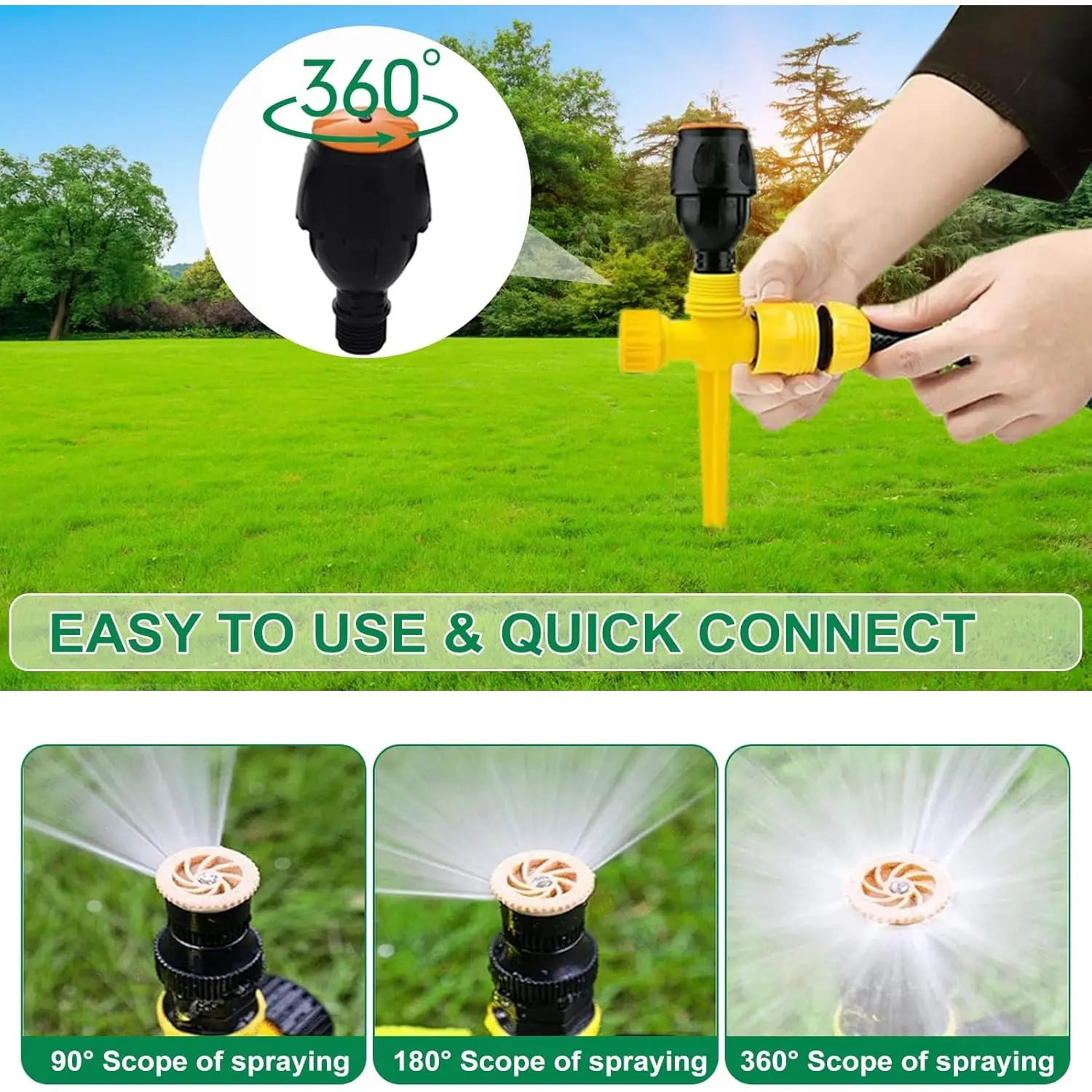 360° Rotating Garden Sprinkler, 3-Speed Water-Saving Settings, Automatic Irrigation System for Large Lawn Yard Coverage, Adjustable & Sturdy