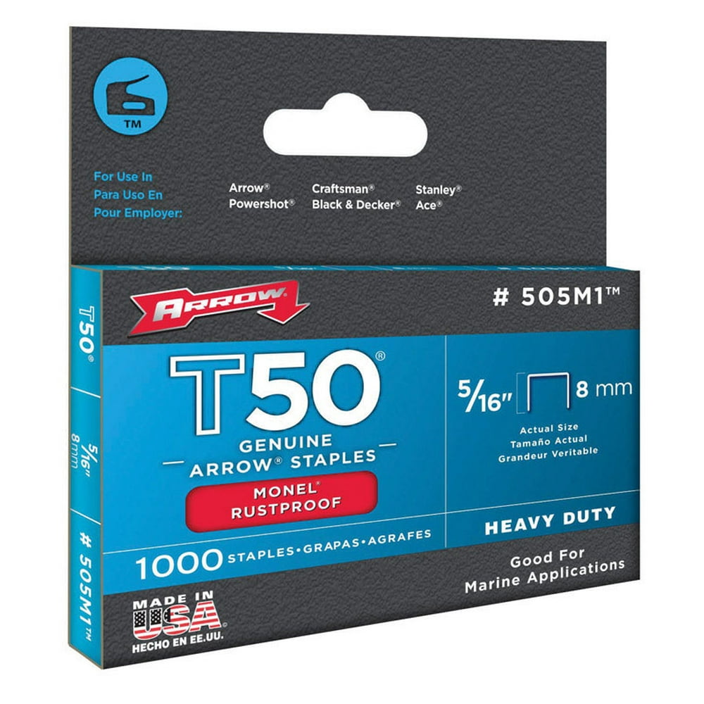 Arrow Monel Staples 5/16 " T50 Staples Box Of 1000 Pack of 5 Walmart