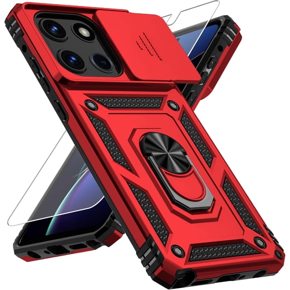 HCTian for Moto G Stylus 2025 Case with Camera Lens Cover, HD Screen Protector, 10 FT Military Grade Drop Protection, Magnetic Ring Holder Kickstand Protective Phone Case