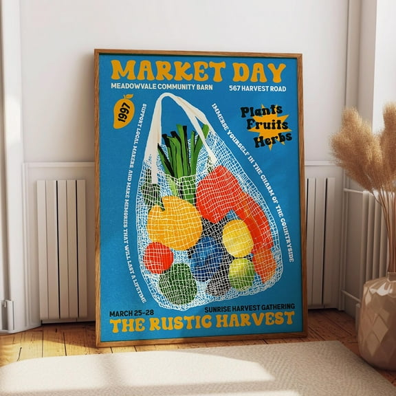 Vegetable Market Bag Art Poster - Harvest Market Day Exhibition Print - Seasonal Farmers Harvest Wall Art Wall Art, Modern Wall Decor, 8x12 UNFRAMED