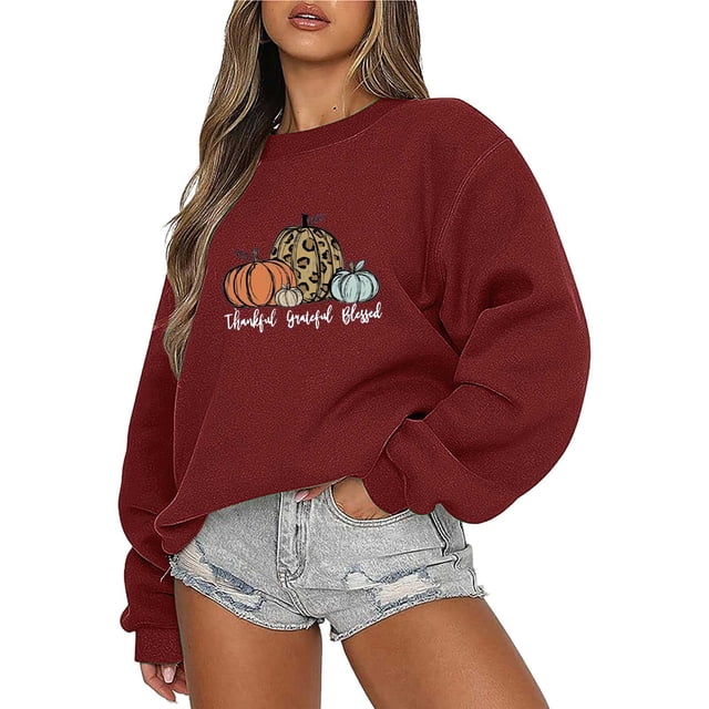Wolfast Hauts à Manches Longues pour Femmes Mode Décontractée Femmes Chandail en Molleton Imprimé Col Rond Manches Longues Blouse