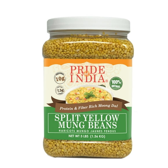 Pride Of India - Indian Split Yellow Mung Lentils - Protein & Fiber Rich Moong Dal, 3 Pound Jar