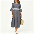 thumbnail image 5 of QUNYINEY Women Dresses Casual Faux Cotton Linen Long 3/4 Sleeve A Line Dress Lace Solid Crew Neck Flowy Loose Fit Dresses, 5 of 8