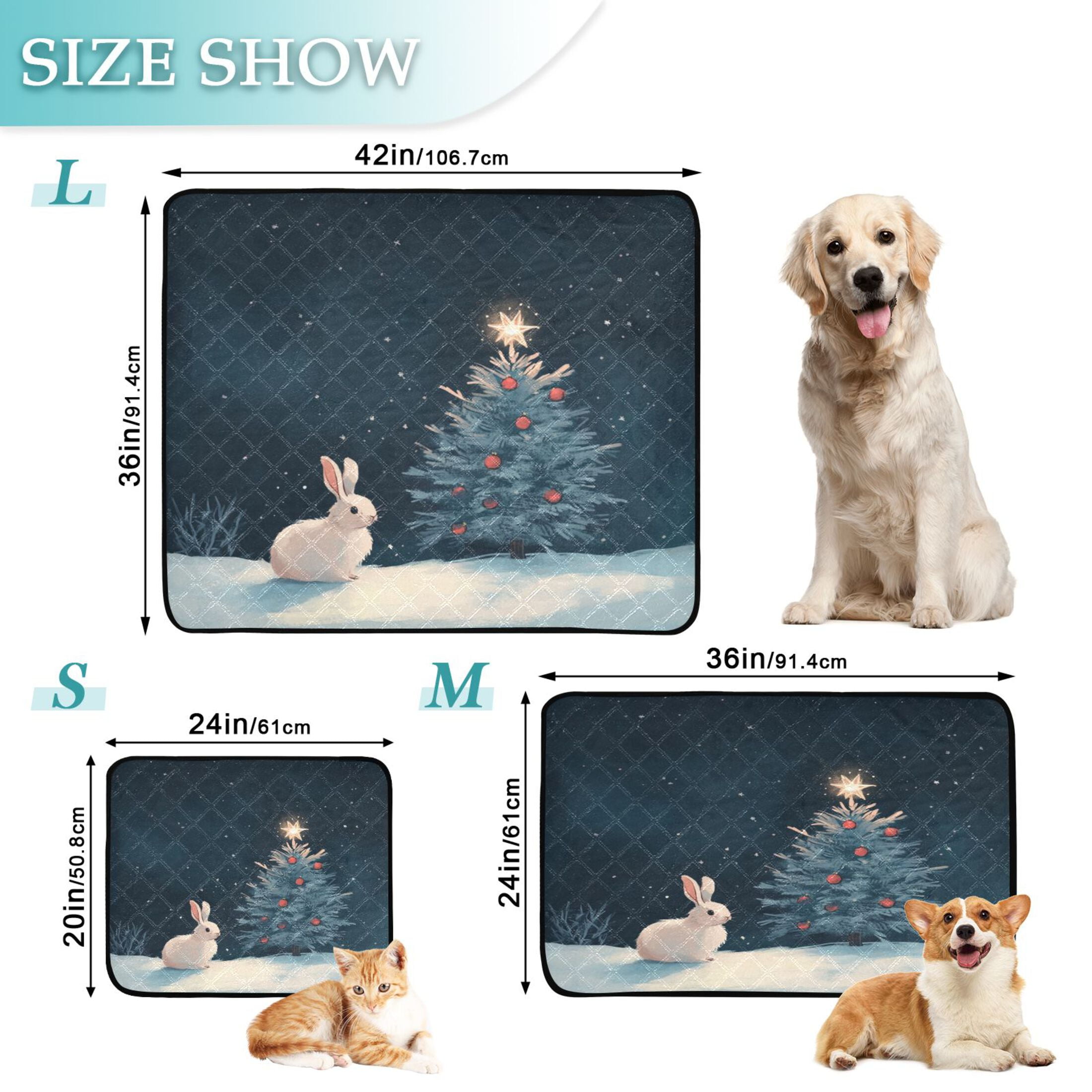 Qxltty Christmas Tree and A Rabbit Cat litter Pads Pet Set of 3 Diaper Mats Center Anti-leakage Layer Absorbent Soft and Comfortable