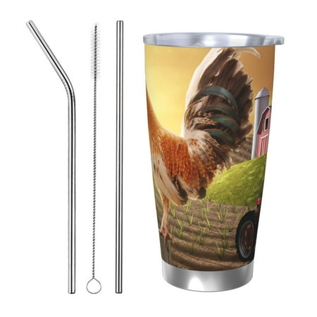 

Vsdgher Country Farm Morning Rooster 20 Oz Stainless Steel Vacuum Insulated Travel Mug Coffee Cup for Home Office Outdoor Works Great for Ice Drinks and Hot Beverage -Straw Three-piece Set