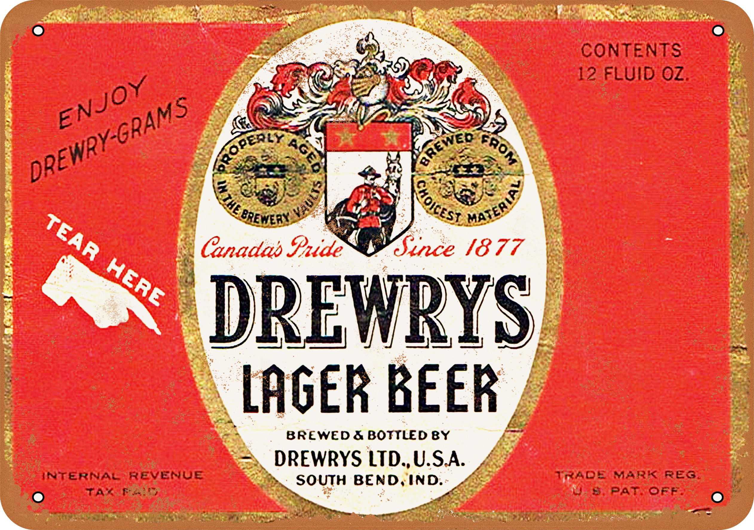 OLD TOWN LAGER BEER LABEL 9" x 12" METAL SIGN