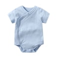 thumbnail image 2 of KPOPLK Baby Boy Striped Clothes Waffle Short Sleeve Oversized Romper Bodysuit Summer Onesie Clothing Size 9-12 Months,Light Blue, 2 of 9