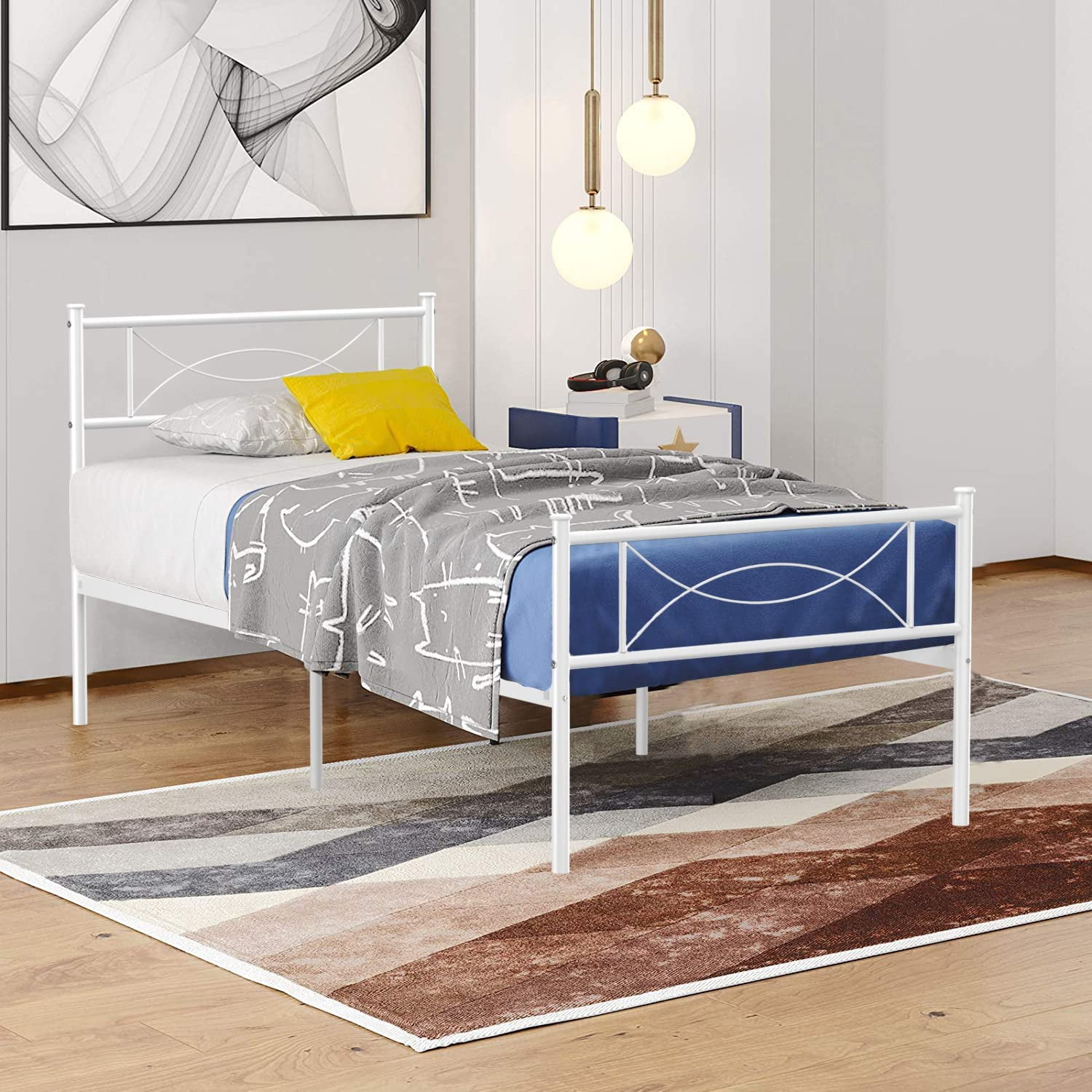 Metal Platform Bed Frame Queen Steel Box Spring Replacement Classic Dream 