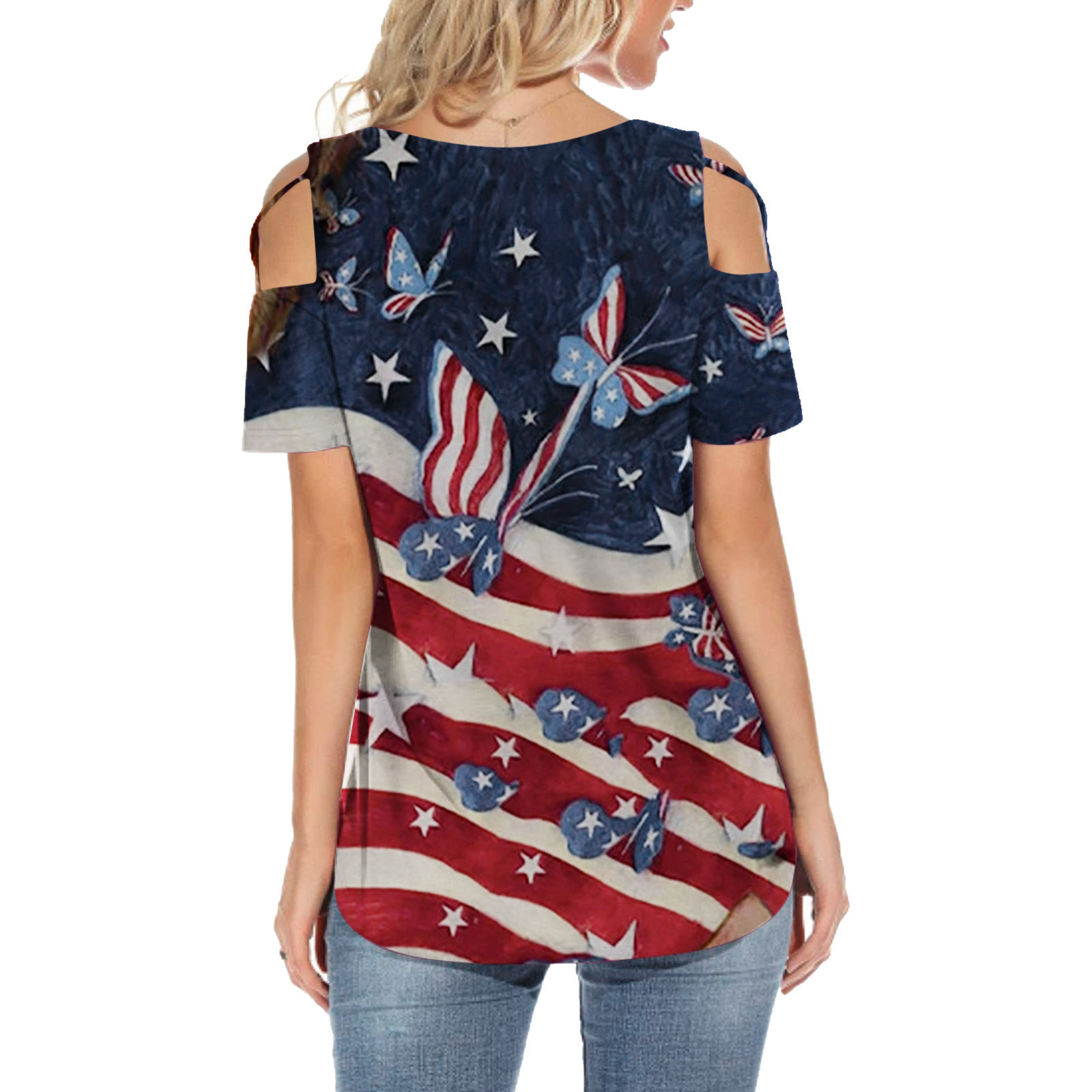 Womens T-Shirt Summer Independence Day Fashion Casual Printing O-Neck Loose Short Sleeve T-Shirt Pullover Tops