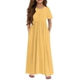 thumbnail image 2 of Girl's Summer Short Sleeve Loose Dress Casual Crewneck Long Maxi Dresses for Kids with Pockets 4-14 Years Yellow 120, 2 of 5