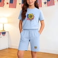 thumbnail image 2 of Zynoxe Girls and Boys Two Piece Sets Independence Day Printed Short Sleeve Tops and Elastic Waist Shorts Sets Lounge Cotton Linen Summer Outfits Light Blue 4 Years, 2 of 9