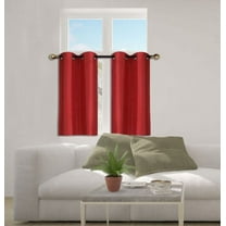 N25 Red 1-Set Solid Faux Silk Grommet Top Small Window Curtain, 2 Semi Sheer Tier Panels 30" W x 36" L (Each Tier)