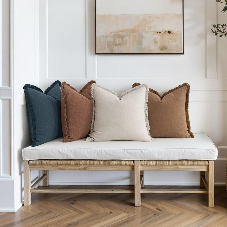 Decorative Couch Pillow Covers Neutral Linen Fringe Throw Pillows