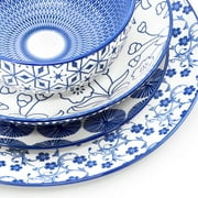 Elama Aurora 16 Piece Assorted Porcelain Double Bowl Dinnerware Set in Blue