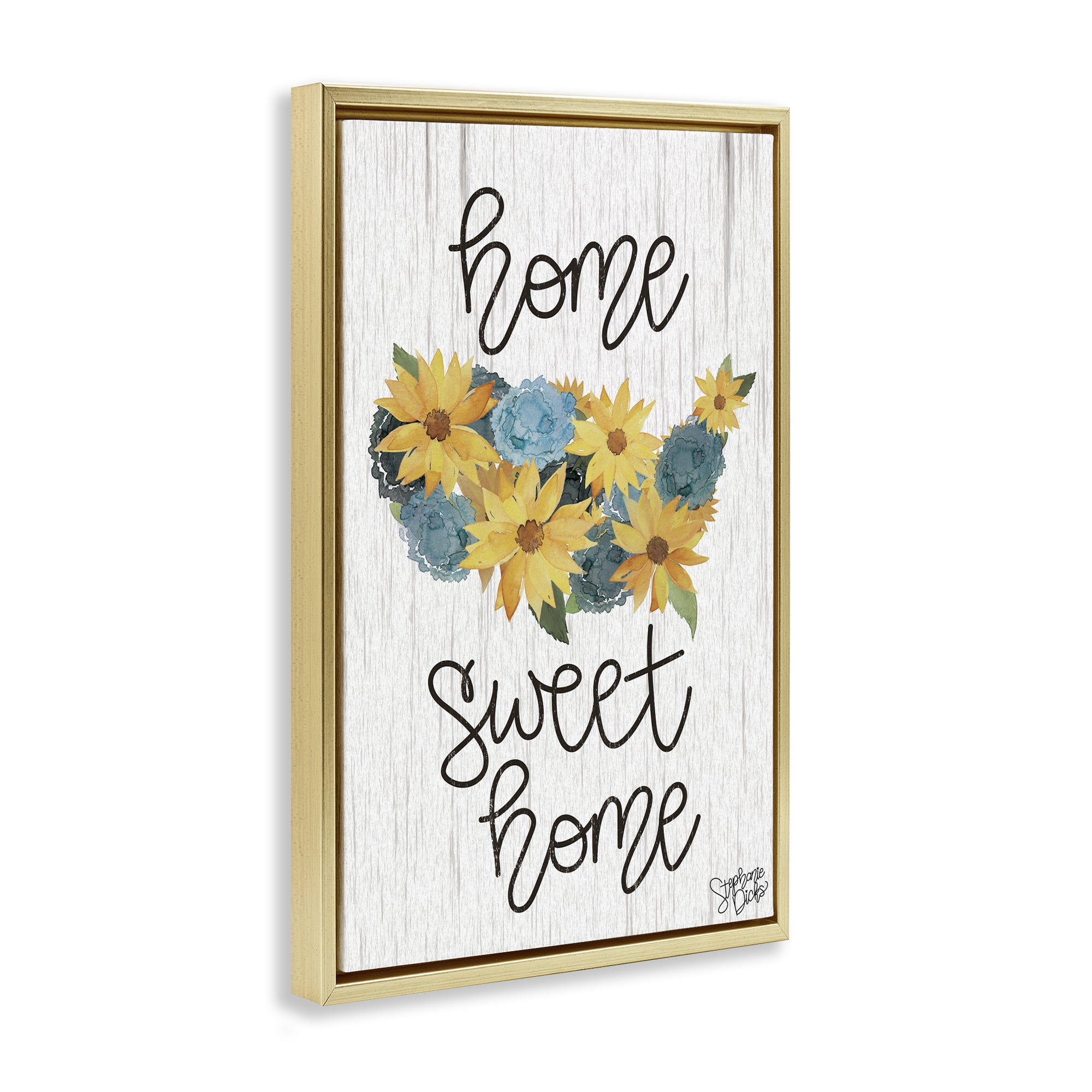 Stupell Industries Floral Americana Phrase Plants & Flowers Painting Gold Floater Framed Canvas Art Print Wall Art, 21 x 31