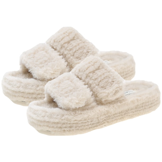 Zapatillas planas para mujer, pantuflas cálidas antideslizantes, pantuflas de felpa de invierno, piel sintética, Otoño Invierno
