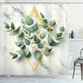 thumbnail image 3 of Eucalyptus Leaves Shower Curtain, Art Deco Inspired Geometric Rhombus Ornament Botanical Look, Cloth Fabric Bathroom Decor Set with Hooks, Black Laurel Green Amber, 3 of 4