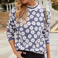 thumbnail image 3 of Gibobby SuéTer Mujer Invierno Suéter de cuello redondo con para mujer, camisa básica de punto holgada de talla grande, otoño e invierno(Azul,CH), 3 of 4