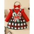 thumbnail image 3 of Baby Toddler Girl Christmas Outfit, 0 3 6 9 12 18 Months Ruffle Long Sleeve Ribbed Romper Candy Cane Patch Suspender Skirt Bow Headband, 3 of 9