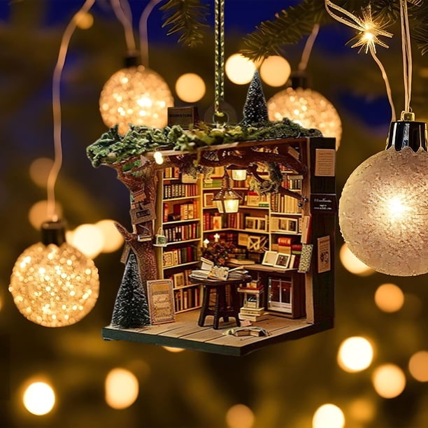 Estantería Colgante de Acrílico para Navidad 2024, Adornos Colgantes para Árbol de Navidad, Decoraciones Interiores Apilables para Libros.