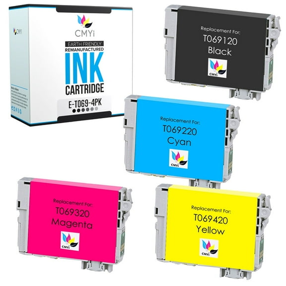 CMYi Combo Pack of 4 Inkjet Printer Ink Cartridges Compatible for Epson 69, 1 Black, 1 Cyan, 1 Magenta, 1 Yellow