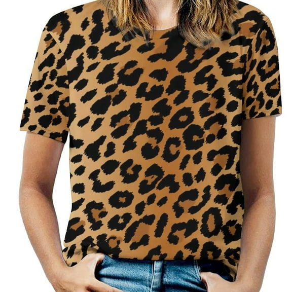 Women T-Shirt Classic Leopard O Neck T-Shirts Short-Sleeve Trendy Animal Print Design Tshirt Casual Clothing Big Size XL