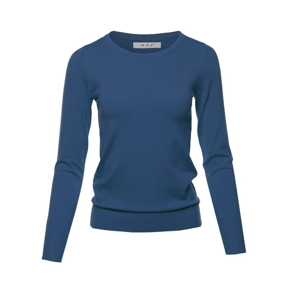 A2Y Women's Fitted Crew Neck Long Sleeve Pullover Classic Sweater Dark Royal S