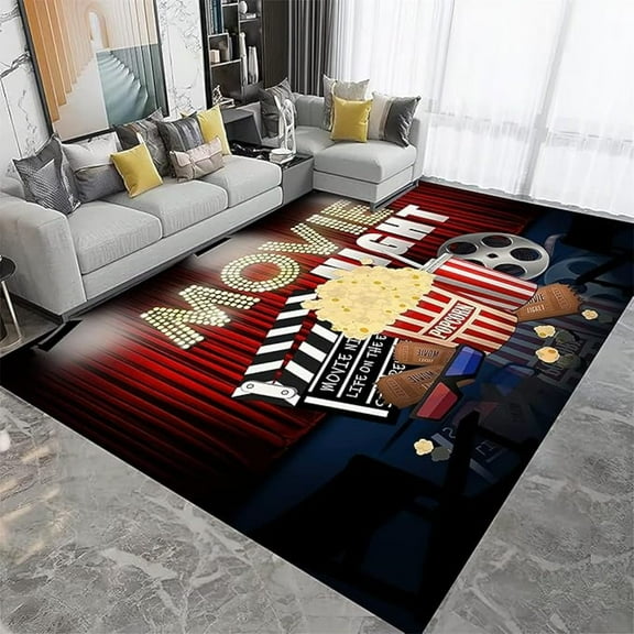 Vintage Movie Popcorn Area Rug, Cinema Home Theater Non Slip Easy Care Throw Large Area Rugs, Breathable Durable Carpet For Indoor Bedroom Living Room Office Decor Rug 1x2ft