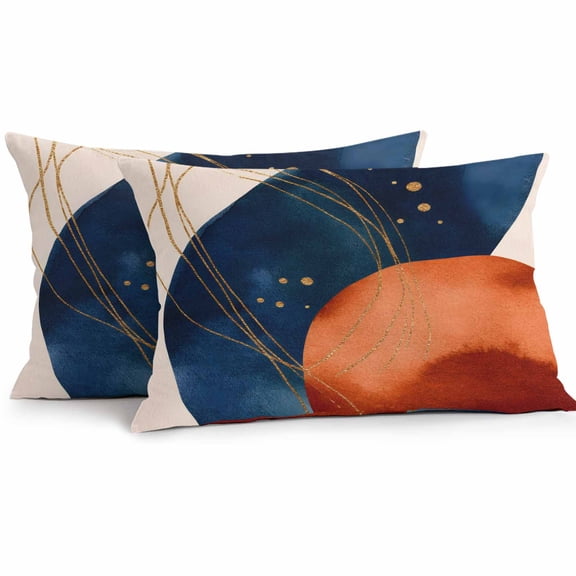 Lumbar Pillow Covers 20x12 Inch Set of 2, Navy Blue Burnt Orange Waterproof Outdoor Pillow Covers, Boho Artwork Geometric Modern Decorative Cushion Pillowcases for Couch, Sofa, Bed, Garden, Patio