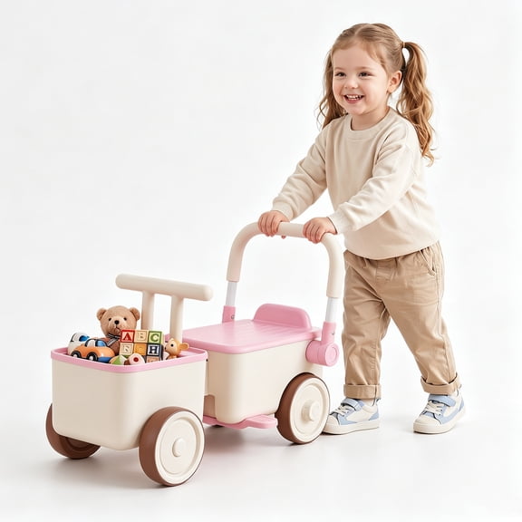 MULTIGOT 3-in-1 Kids Ride On Push Car, Foot-to-Floor Sliding Car for Toddler with Rope Pink