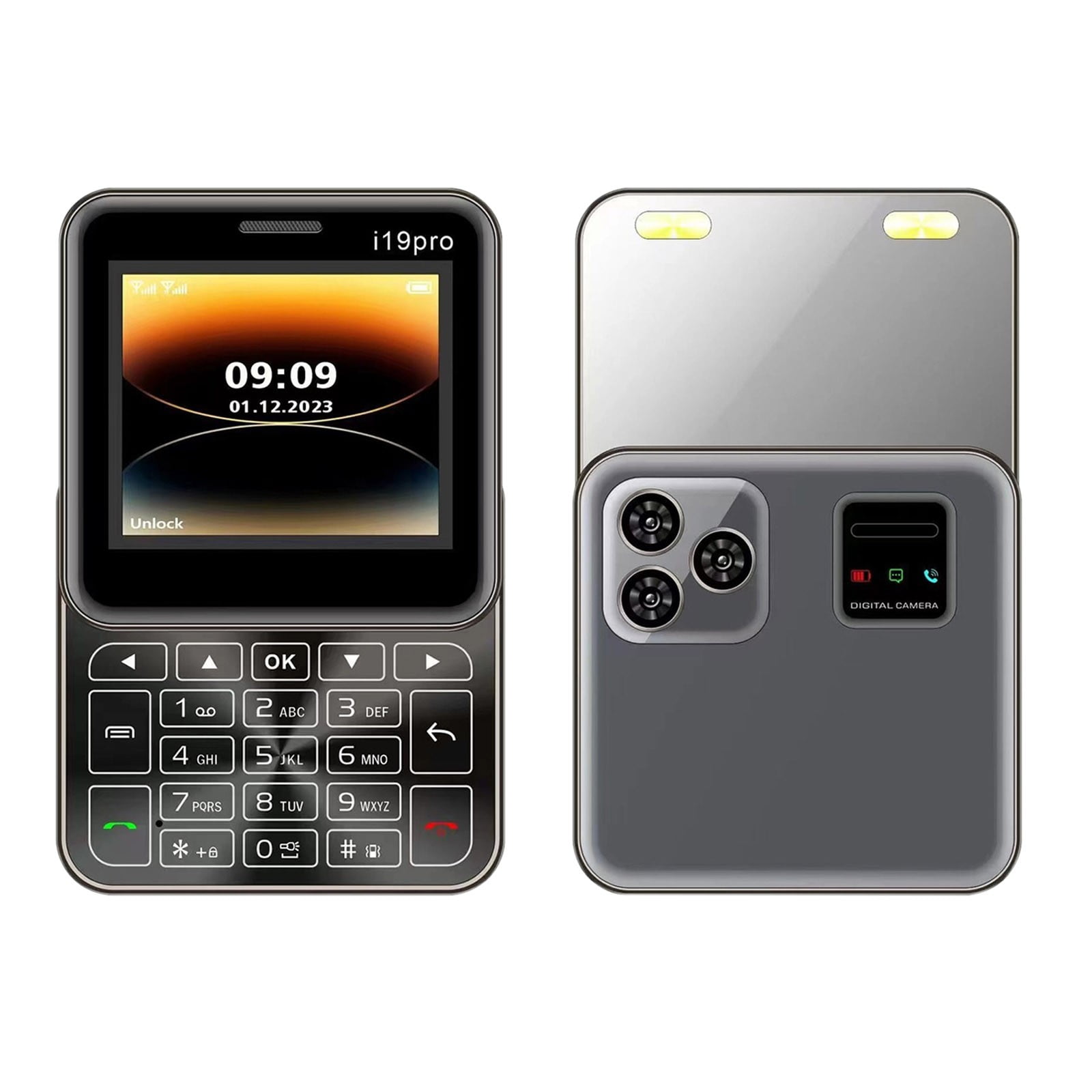 Rotatable Phone i19 Pro Mini Fold Mobile Phone Dual SIM Vibration