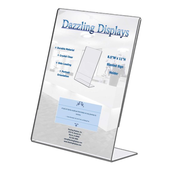 Dazzling Displays Clear Acrylic Slanted Sign Holder 8.5 x 11 - Clear Slanted Picture Frame Holder for Office, Retail, Tradeshow and Home Use (3-Pack)