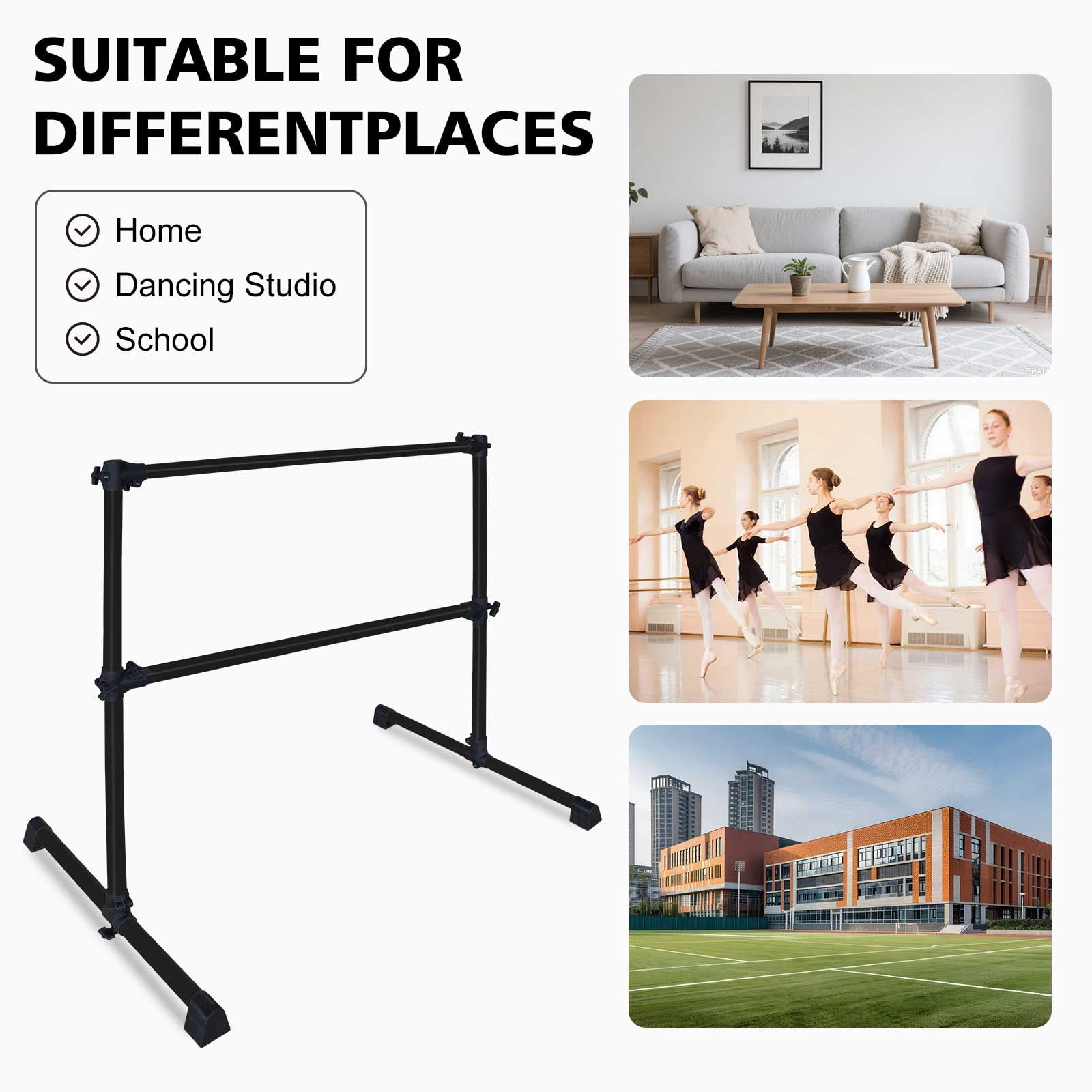 EUROCO 4FT Double Ballet Barre, Freestanding and Adjustable Dance Barre