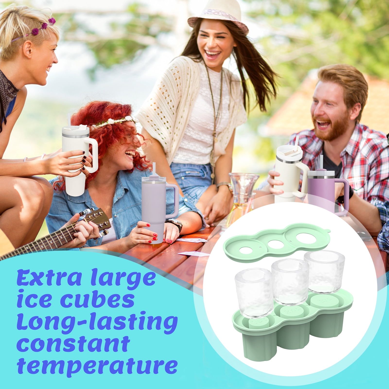 HomeLife Silicone Ice Mold Cylinder Ice Cube Tray for 20-40oz Tumbler Cup with Lid Hollow Shape Stackable Easy Release Juice Whiskey Cocktail Ice Cubes Maker Summer Gifts