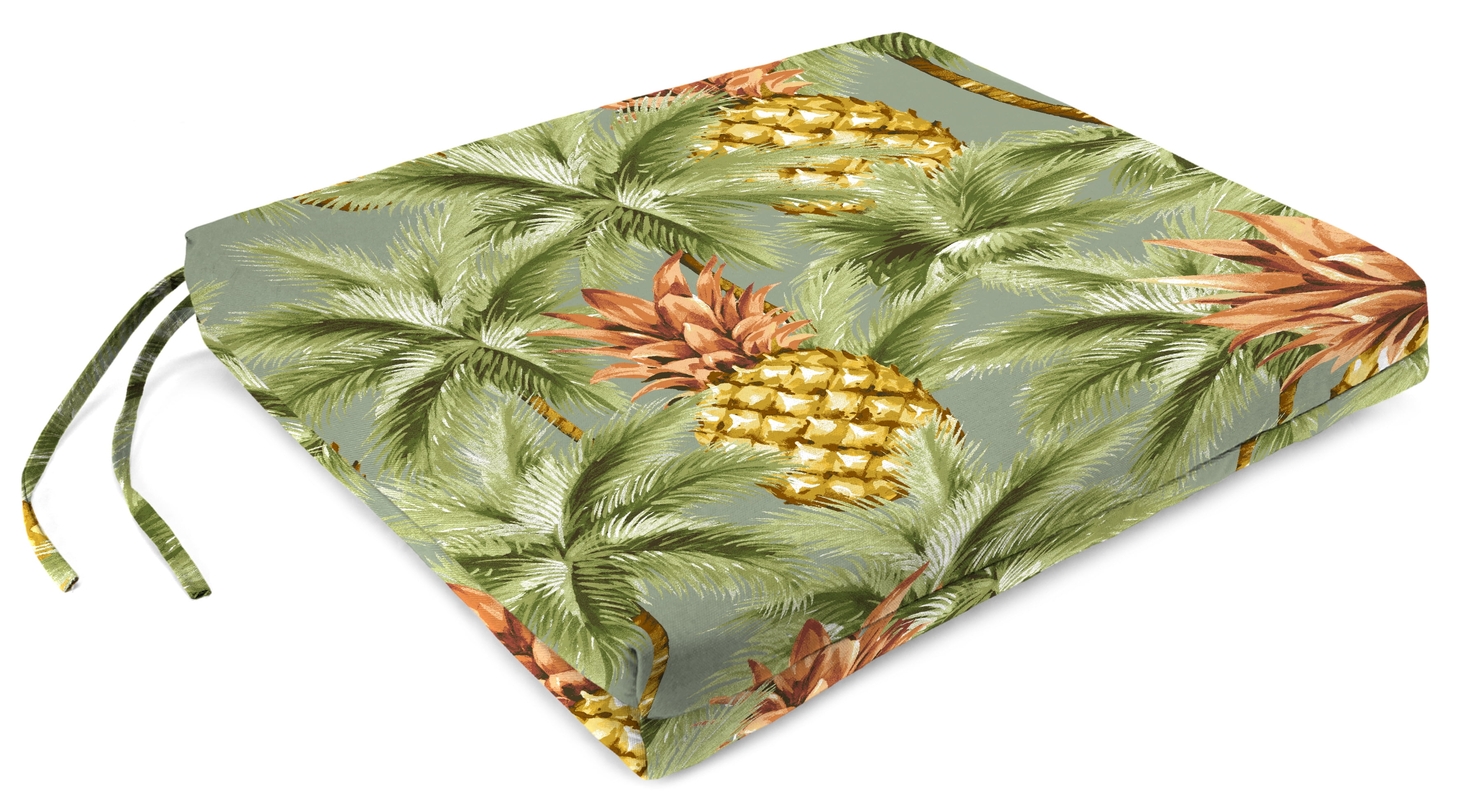 Jordan Manufacturing 17" x 19" Luau Breeze Green Tropical Rectangular Outdoor Chair Pad Seat Cushion with Ties (2 Pack)