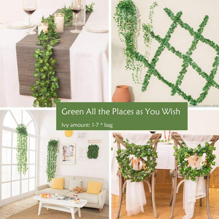 JPSOR 12pcs 84ft Fake Vines Fake Ivy Leaves Artificial Ivy Garland Greenery  Hanging Plants Green Vines for Bedroom Party Wedding Wall Indoor Outdoor