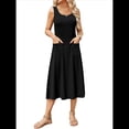 thumbnail image 1 of Vestido de Verano para Mujer, Sin Mangas, Floral, con Cuello Redondo, Cintura Alta, Corte A, Midi y Bolsillos Negro S, 1 of 10