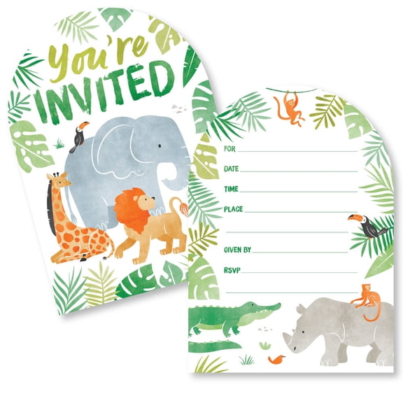 Big Dot of Happiness Safari Animals Invitations with Envelopes, You're Invited Jungle Birthday Party or Baby Shower Fill-In Invitation Flat Cards - Set of 12