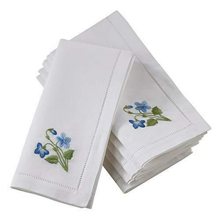 

Fennco Styles Embroidered Floral & Hemstitch 100% Cotton 20 Inch Square Dinner Napkins Set of 4