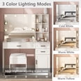 thumbnail image 6 of White Vanity Desk with Mirror and Lights,Glass Top Makeup Vanity Table with 3 Drawers and Cabinets,Large HD Mirror Makeup Desk with Lights,3 Lighting Modes, Brightness Adjustable,45 in(L), 6 of 9