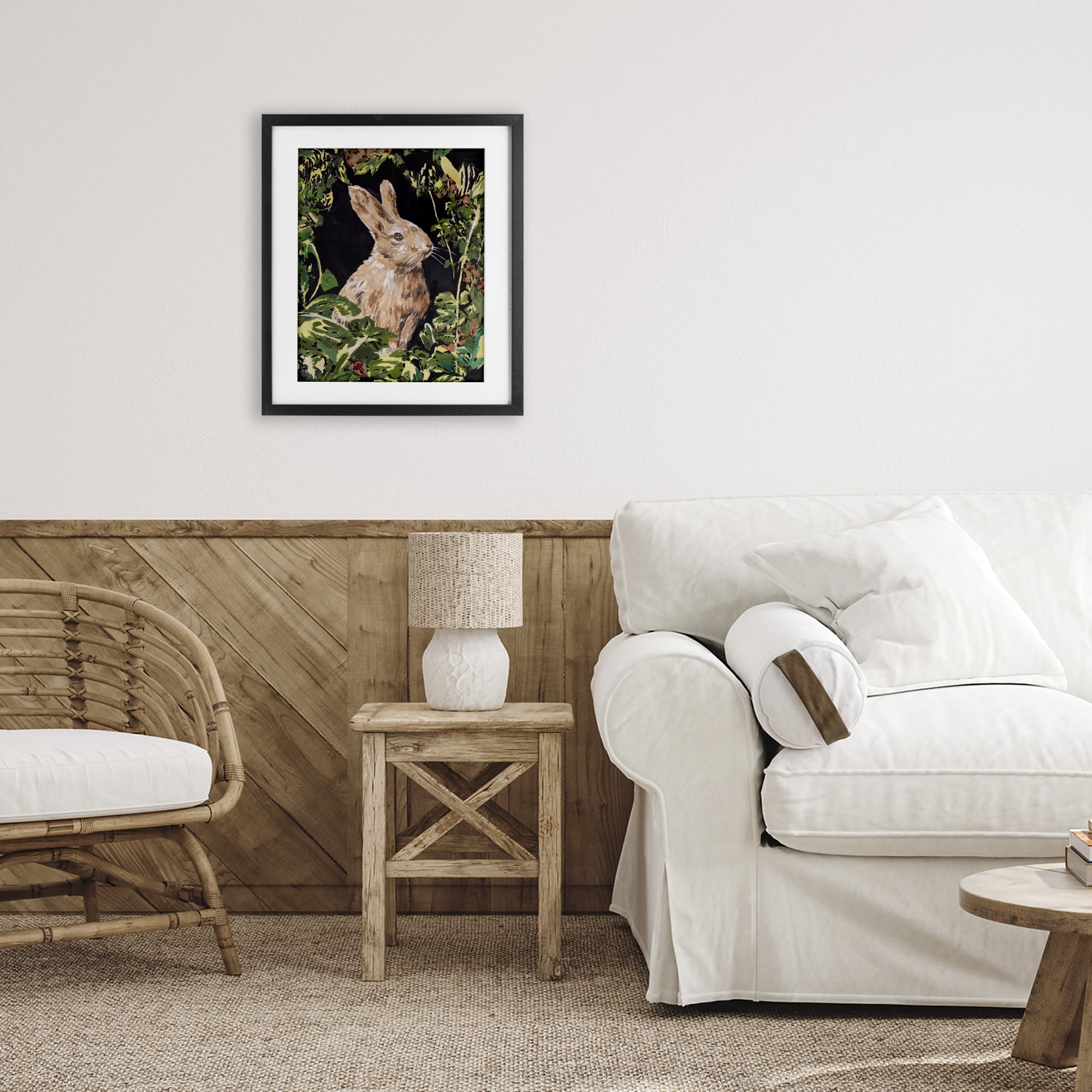 Stupell Industries Wreathed Botanicals Rabbit Black Framed Print Under Glass, design by Melissa Wang