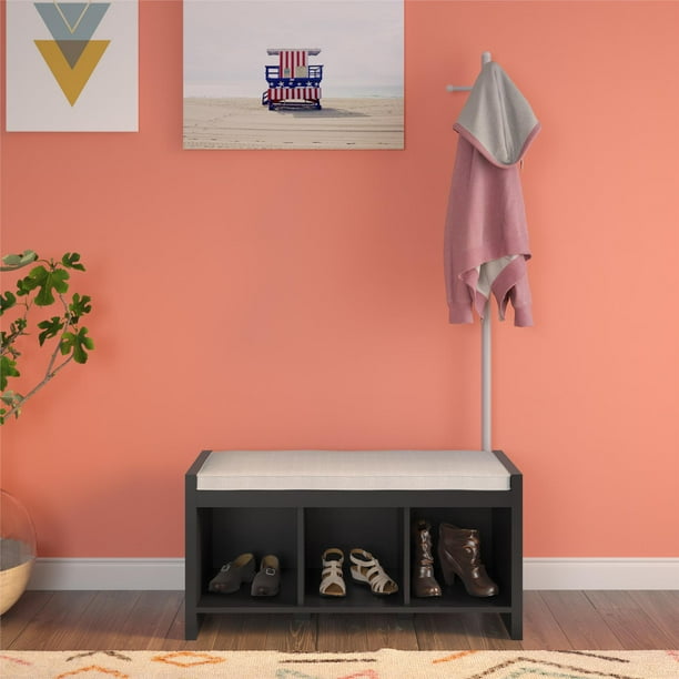 Novogratz Whitton Entryway Bench with Coat Tree, Black