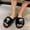 Black, variant on JUSLIO Womens House Slippers, Indoor House Slippers Open Toe Slides Slip On Fuzzy Plush Flat Sole Non Slip Slippers Black