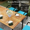 thumbnail image 2 of Patiojoy 7- Piece Patio Dining Furniture Set Acacia Wood and Wicker Dining Table Armchairs Turquoise, 2 of 7